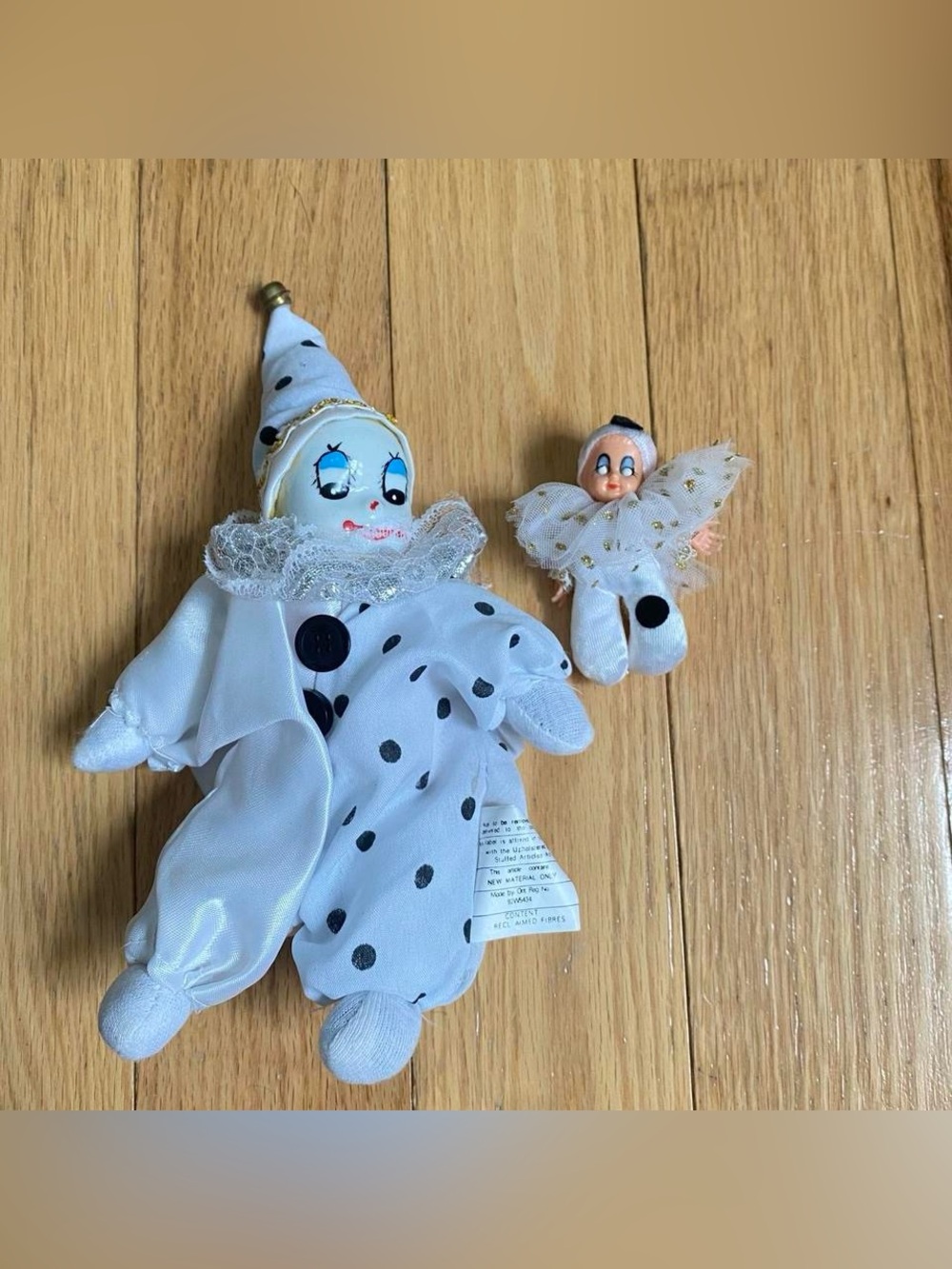 White Polka Dot Pierrot Clown Doll with Clown Baby